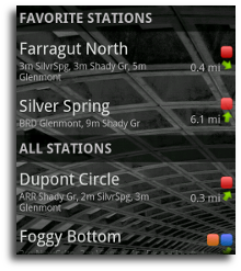 Stations list with predictions and bearings
